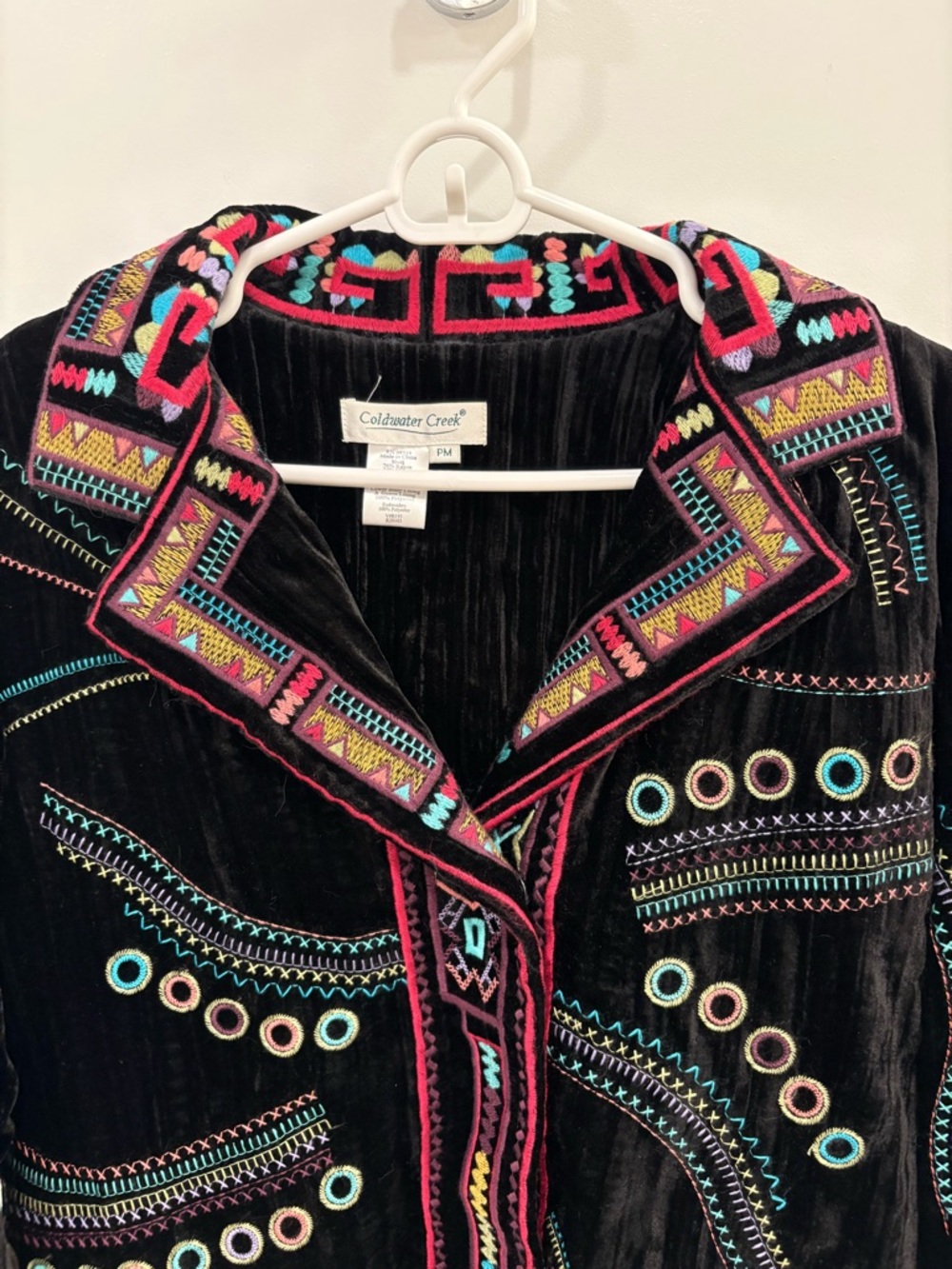 Vintage 90s Coldwater Creek Black Velvet Whimsigoth Embroidered Jacket MP - Picture 8 of 13